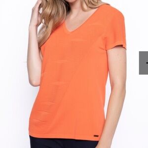 Piccadilly Canada Classic Orange V-Neck Short Sleeve Light Sweater Size XSmall
